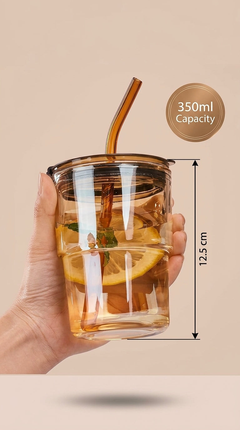 HAVN SipCool — Glass Tumbler with Lid & Straw, (450ml)