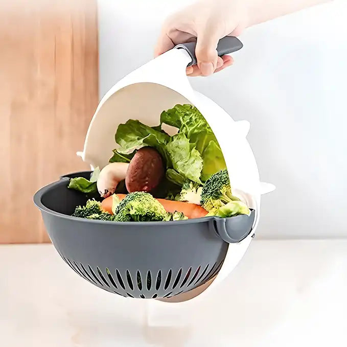 Vegetable Cutter- 9 In 1 Multifunction Magic Rotate Vegetable Cutter With Drain Basket Large Capacity