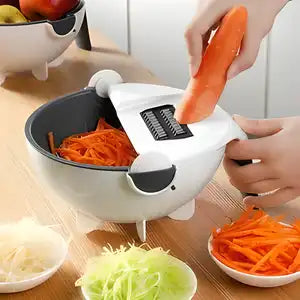 Vegetable Cutter- 9 In 1 Multifunction Magic Rotate Vegetable Cutter With Drain Basket Large Capacity