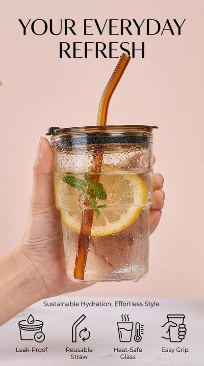 HAVN SipCool — Glass Tumbler with Lid & Straw, (450ml)