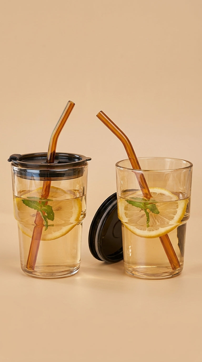HAVN SipCool — Glass Tumbler with Lid & Straw, (450ml)
